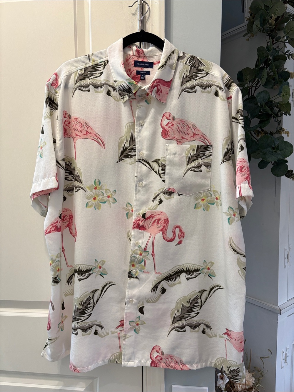 croft & barrow White Shirt with Pink Flamingo Print